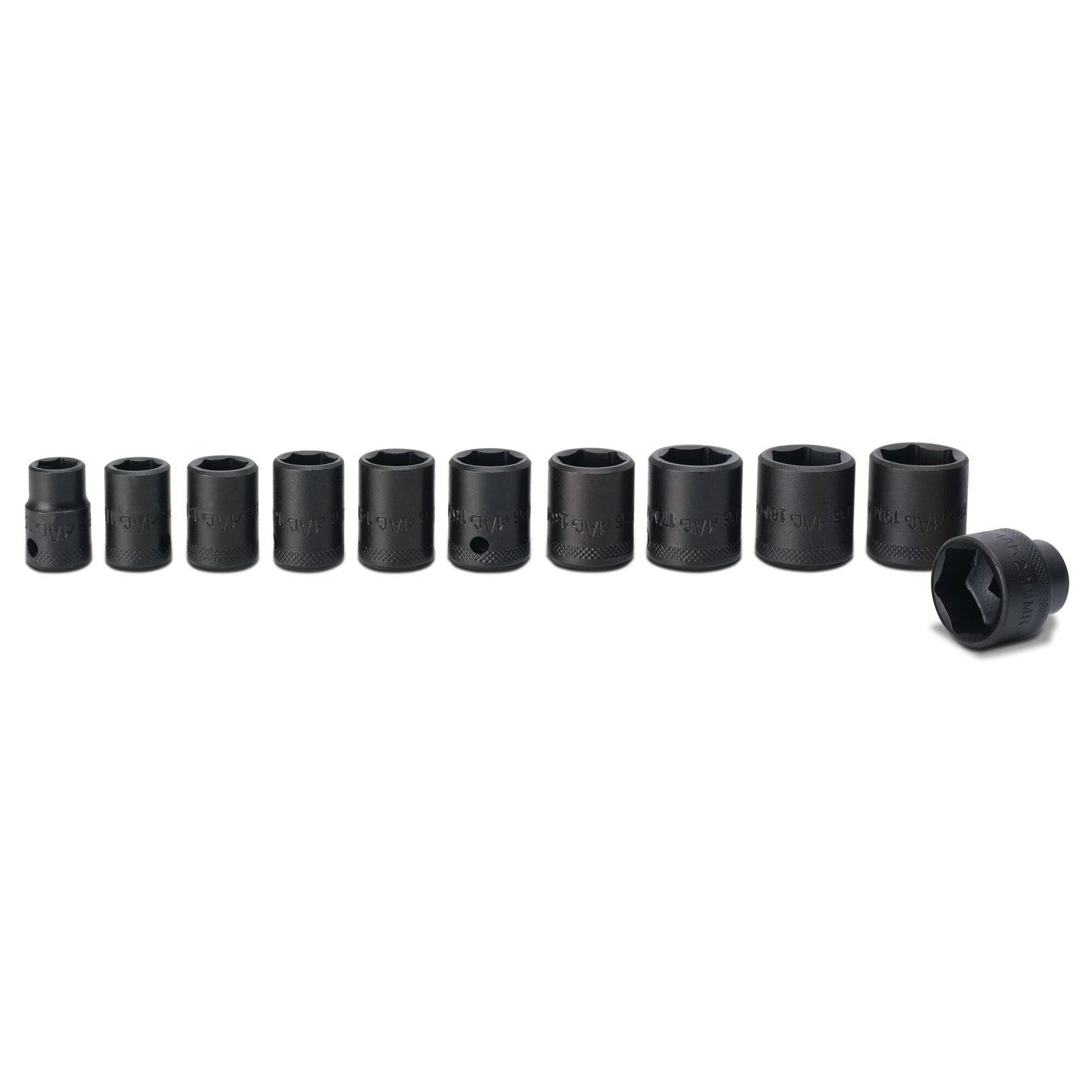 Socket Set, Standard Impact Metric in Metal Tray 3/8" Drive - 11-PC.