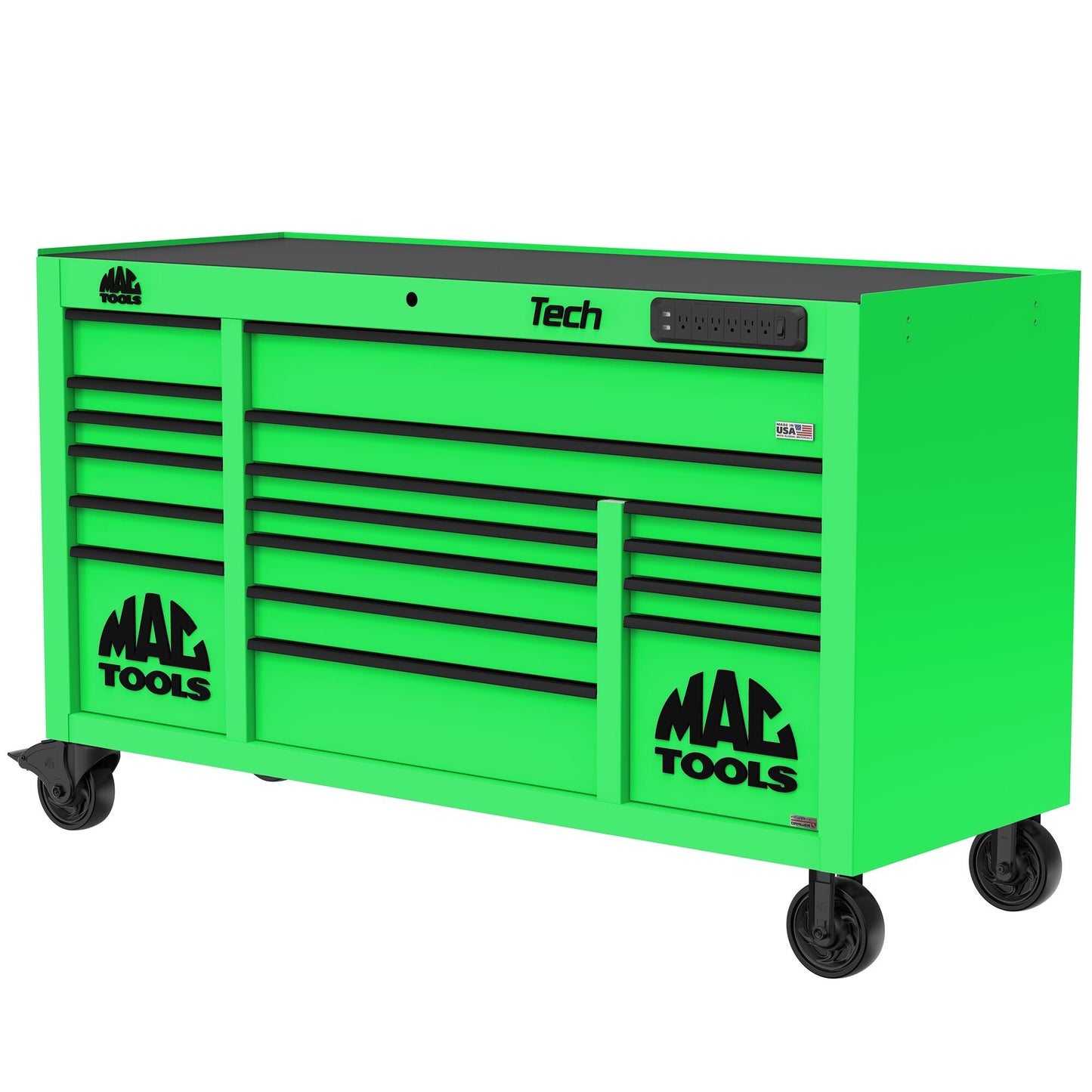 Tech™ Series 16-Drawer Workstation with PowerTech™ Drawer - Lime Green