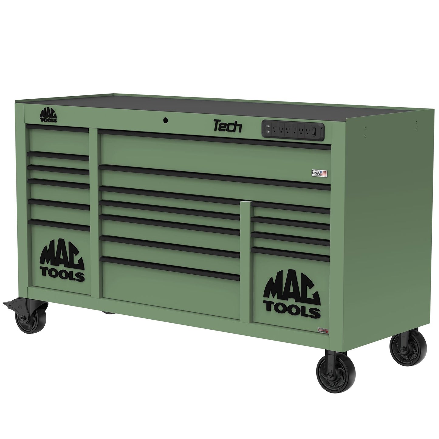 Tech™ Series 16-Drawer Workstation with PowerTech™ Drawer - Olive Green