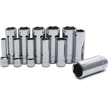 Socket Set, Deep SAE in Metal Tray 3/8" Drive - 12-PC.