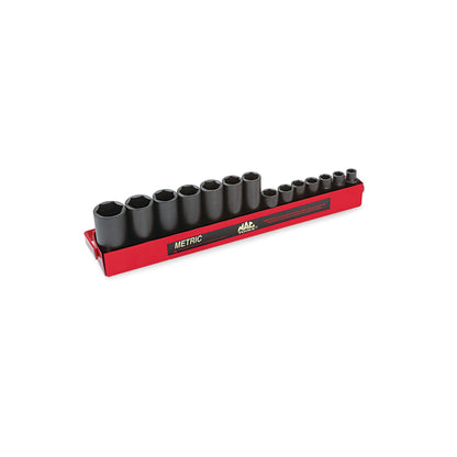 Socket Set, Deep Impact Metric in Metal Tray 3/8" Drive - 14-PC. – 6-PT.
