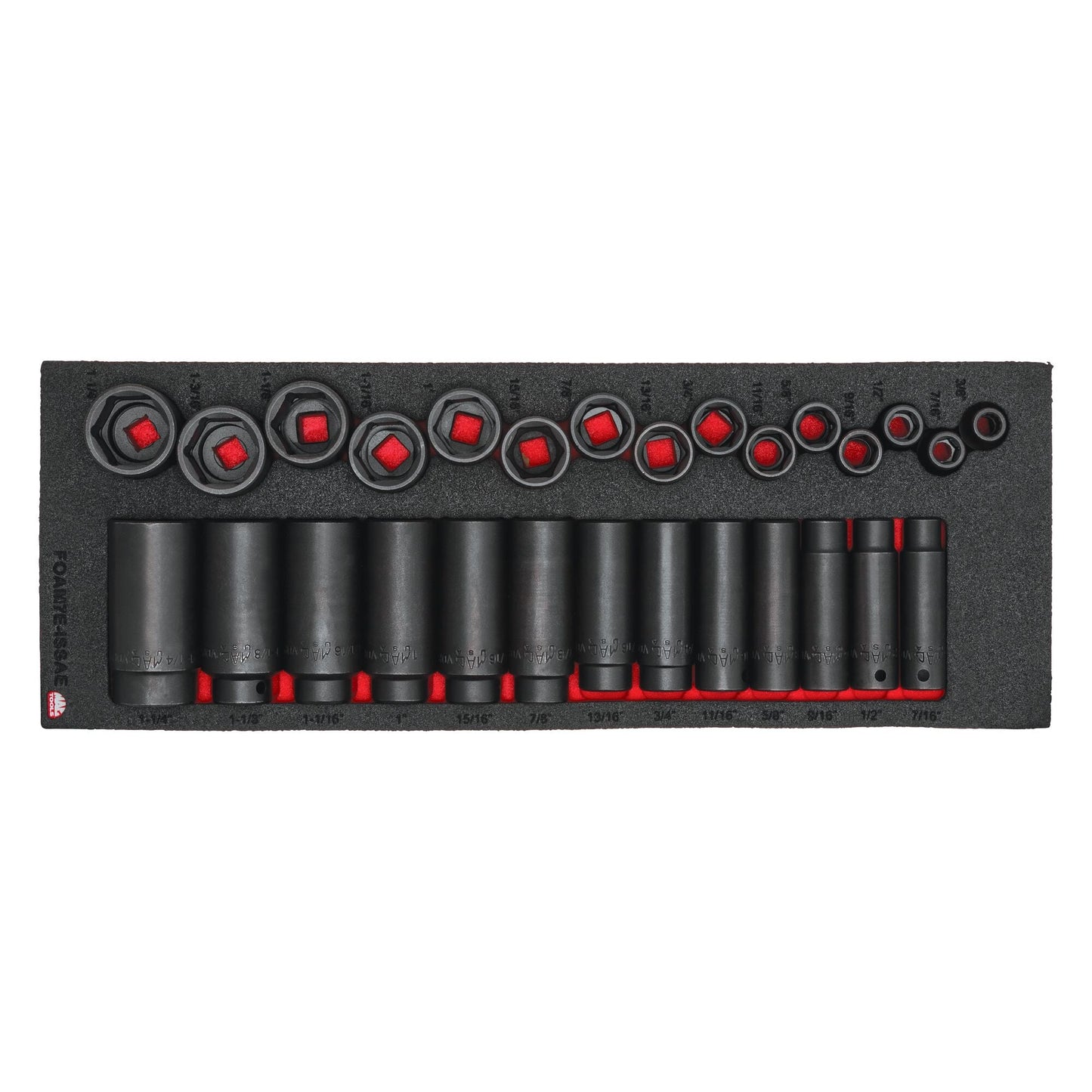 28-PC. 1/2" Drive SAE Standard/Deep Impact Socket Foam Set