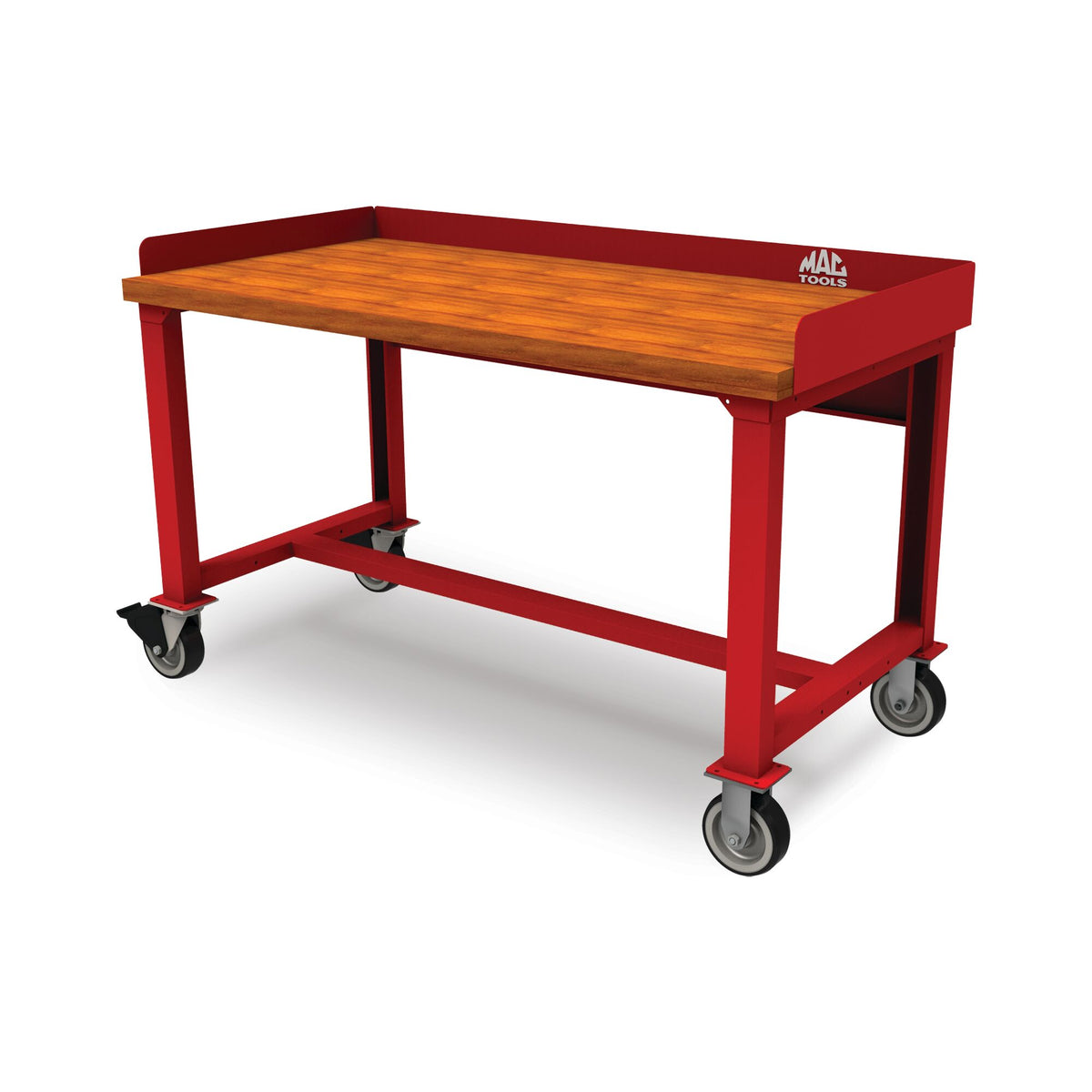 Mobile Workbench with Butcher Block Work Surface - Firebrick Red