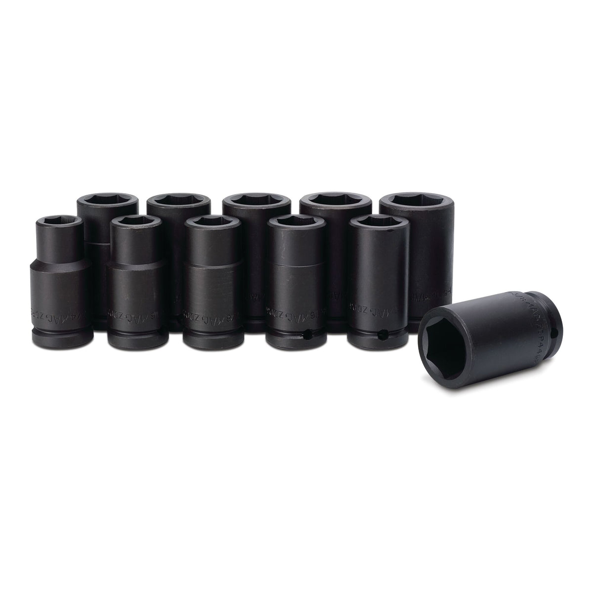 Sockets, Deep Impact SAE in Metal Tray 3/4" Drive 11-PC.