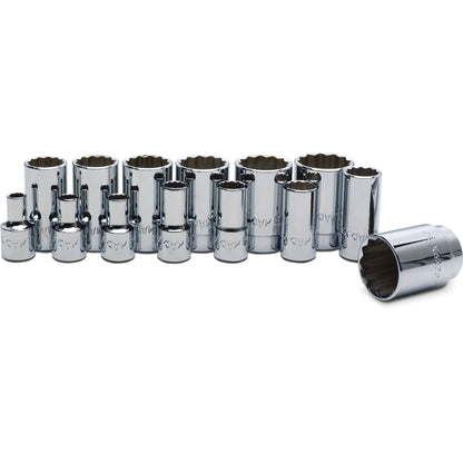 Socket Set, Intermediate SAE in Metal Tray 3/8" Drive - 14-PC.