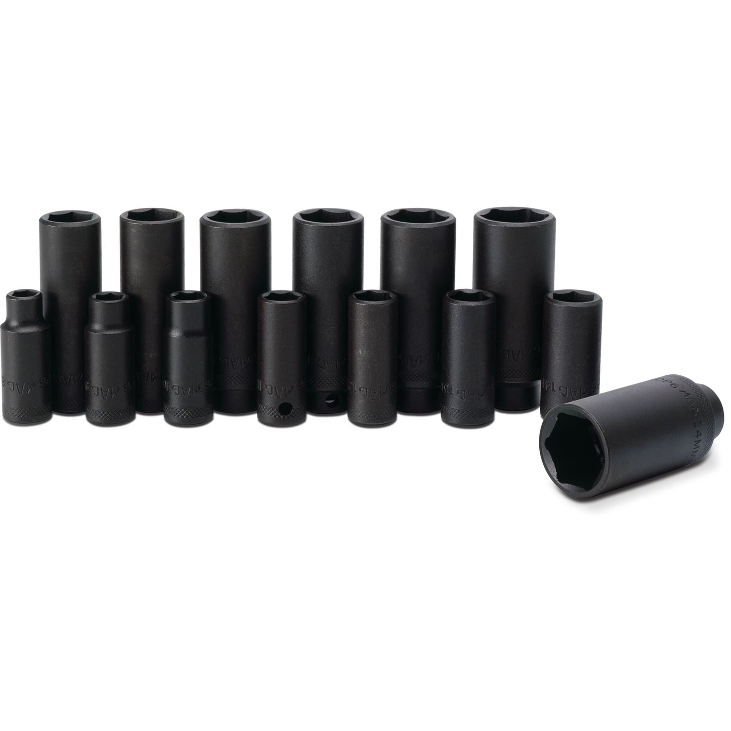 Socket Set, Deep Impact Metric in Metal Tray 3/8" Drive - 14-PC. – 6-PT.