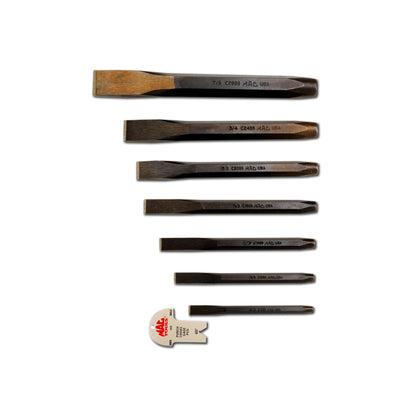 7-PC. Flat Tip Chisel Set with Gauge