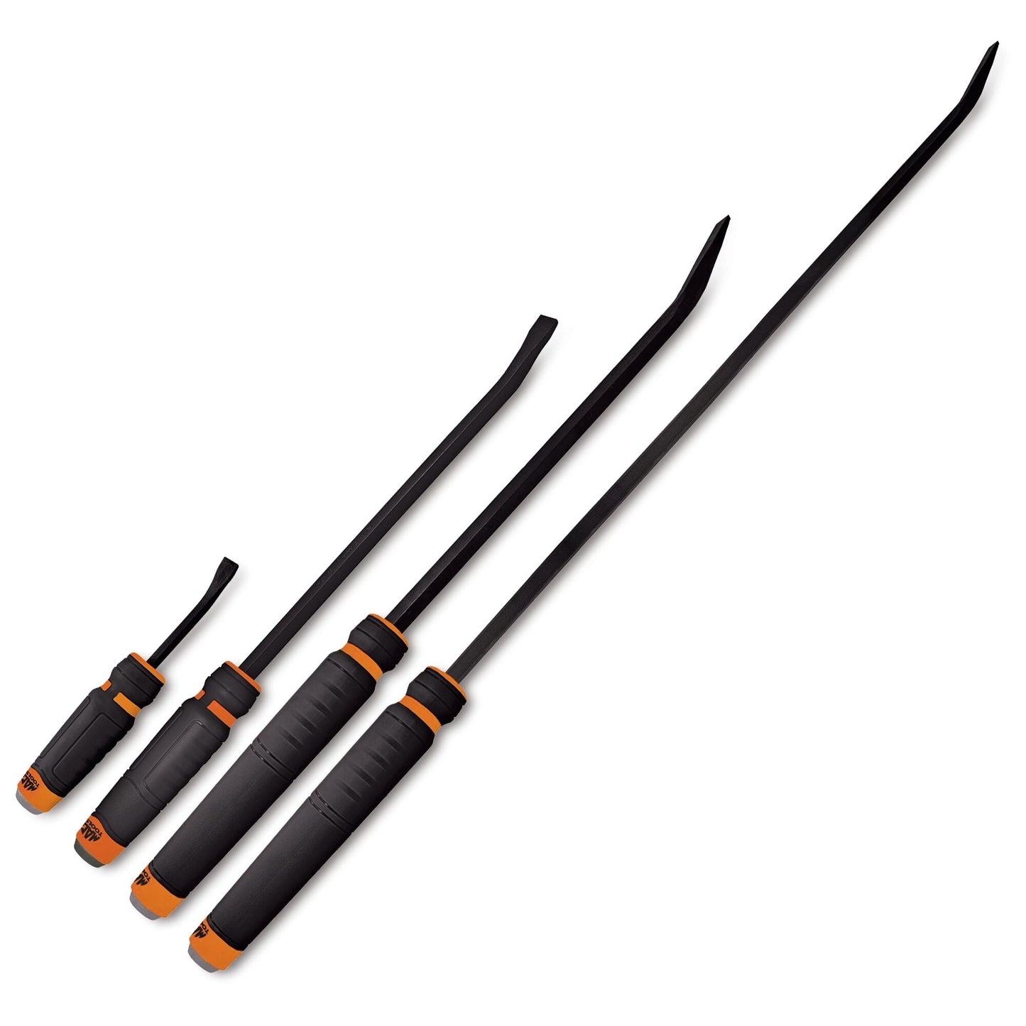 4-PC. Capped Comfort-Handle Curved-Head Pry Bar Set – Hi-Vis Orange