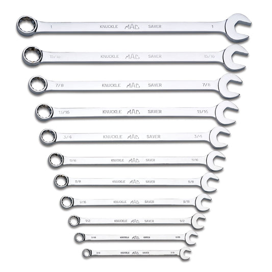 11-PC. SAE Long Knuckle Saver Combination Wrench Set - 12-PT.