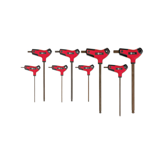 8-PC. Metric Bi-Material T-Handle Ball-End Hex Key Set
