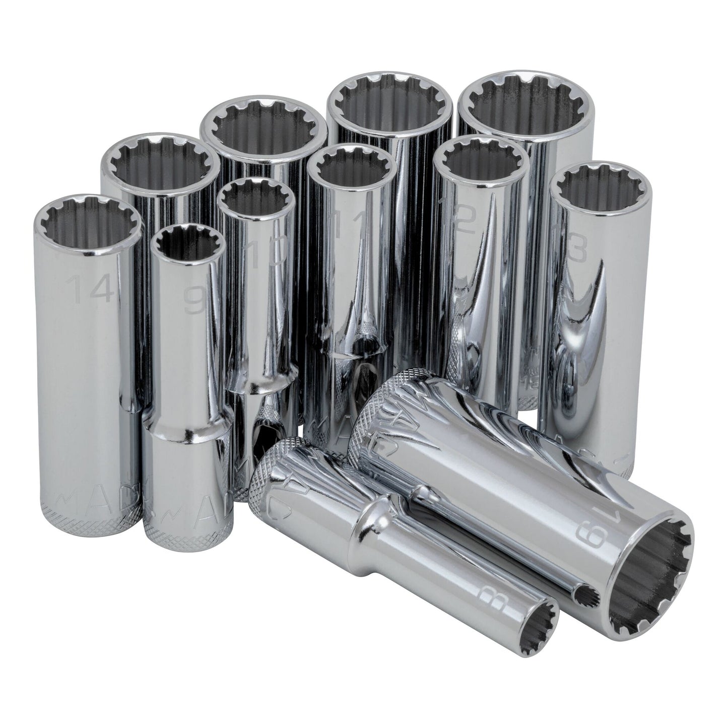 12-PC. 3/8” Drive Metric Spherical Deep Socket Set