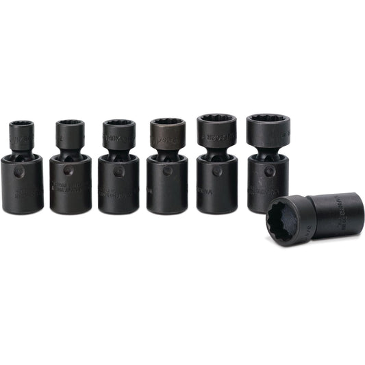 Socket Set, Universal Impact Universal SAE in Metal Tray 3/8" Drive - 7-PC.