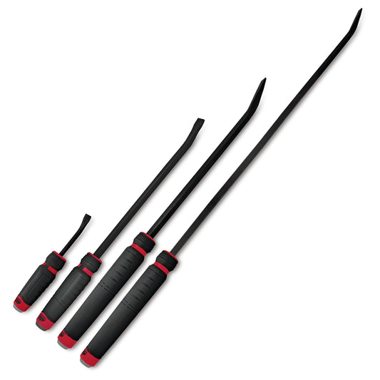 4-PC. Capped Comfort-Handle Curved-Head Pry Bar Set – Red