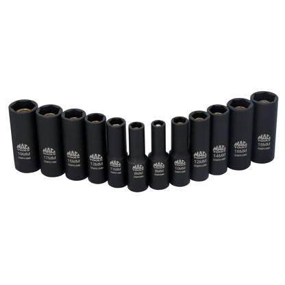 12-PC. Metric Deep Magnetic Impact Socket Set, 3/8" Drive