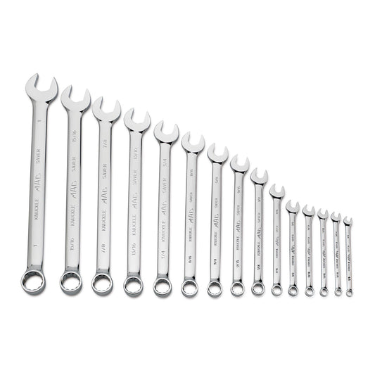 15-PC. SAE Knuckle Saver Combination Wrench Set - 12-PT.