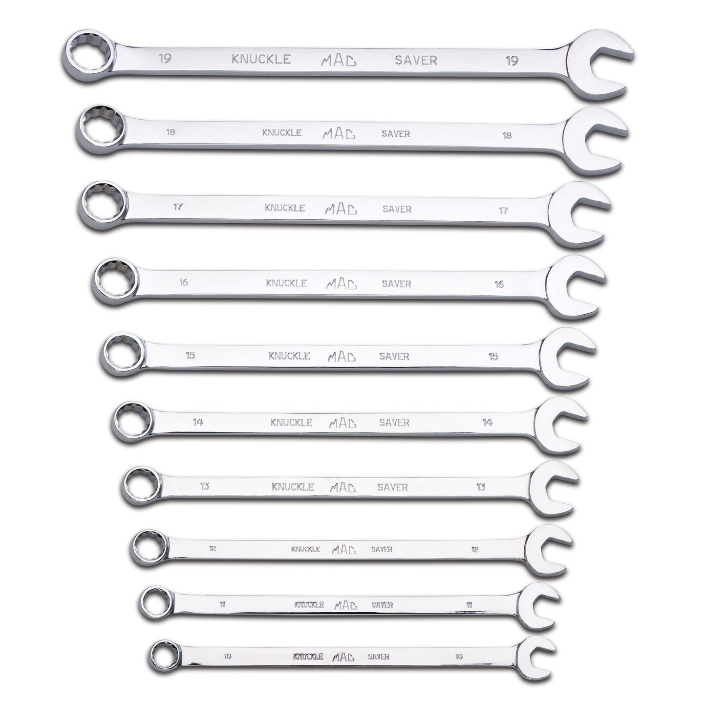 10-PC. Metric Long Knuckle Saver Combination Wrench Set - 12-PT.