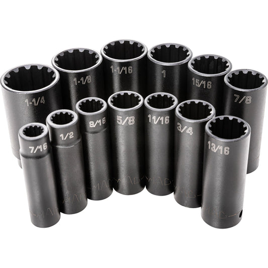 13-PC. 1/2” Drive SAE Deep Spherical Impact Socket Set