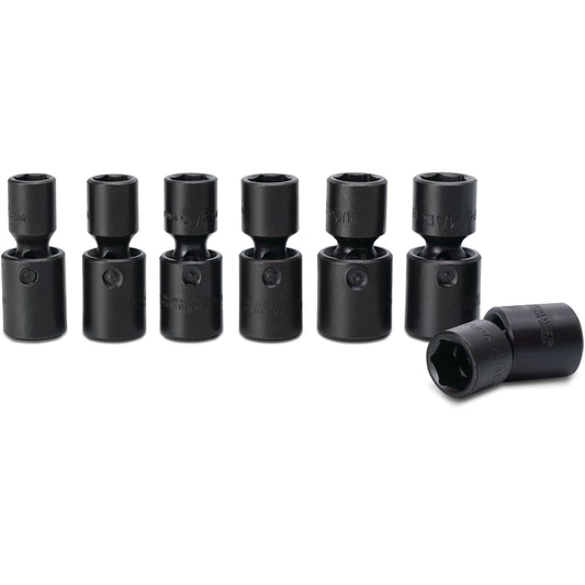 7-PC. 1/2" Drive Metric Universal Impact Socket Set - 6-PT.